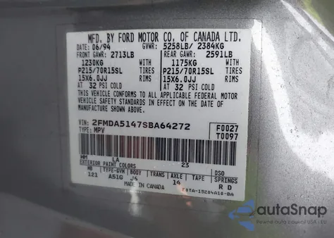 1995 Ford Windstar Wagon z USA, uszkodzony, nr VIN 2FMDA5147SBA64272